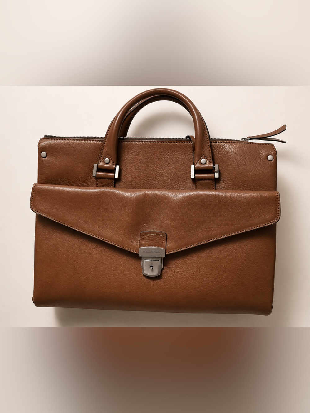 Dolce & Gabbana Brown Leather Logo Plaque Interior